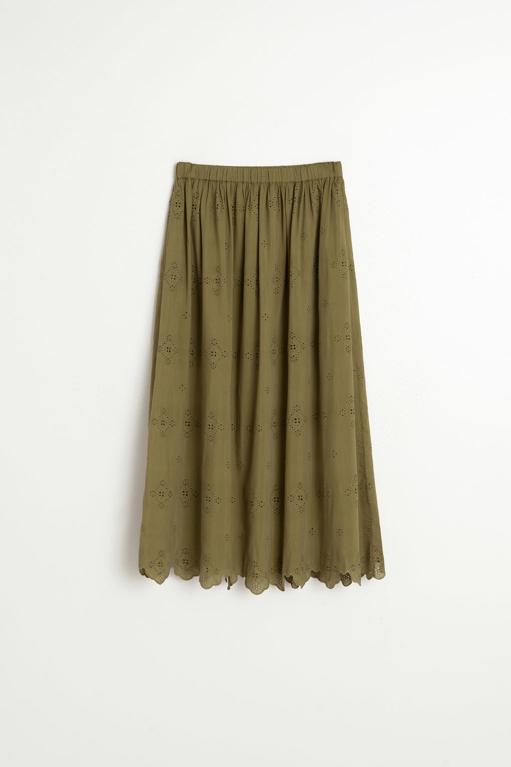 Embroidered Midi Skirt - Khaki