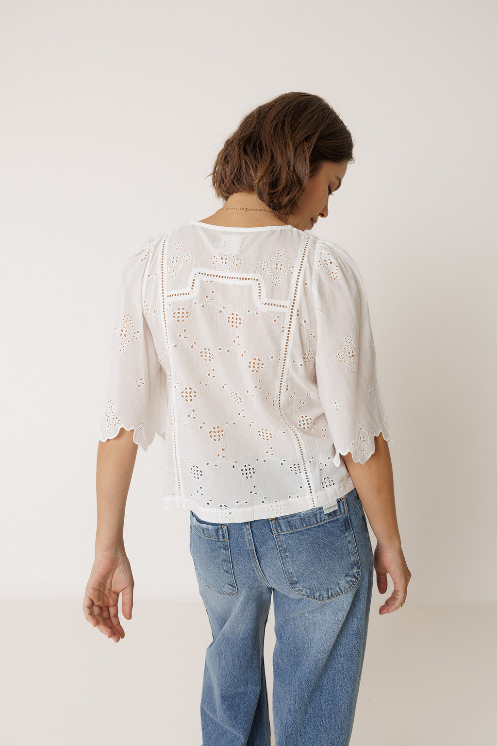Chemise Coupe Carrée À Broderie Schiffli - Blanc
