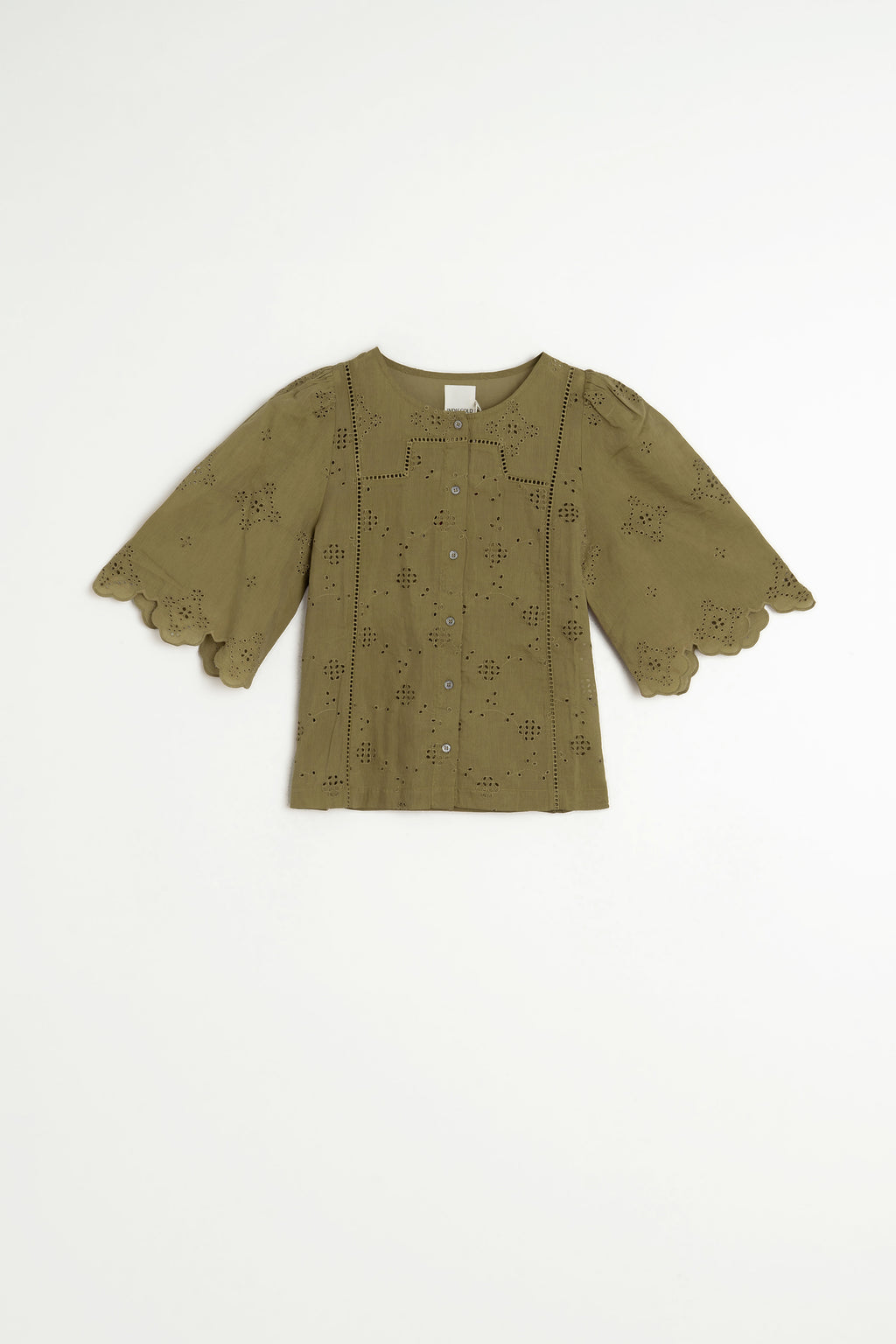 Square Cut Schiffli Embroidery Shirt - Khaki