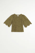 Square Cut Schiffli Embroidery Shirt - Khaki
