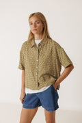 Camisa Oversize con Estampado Blockprint - Caqui