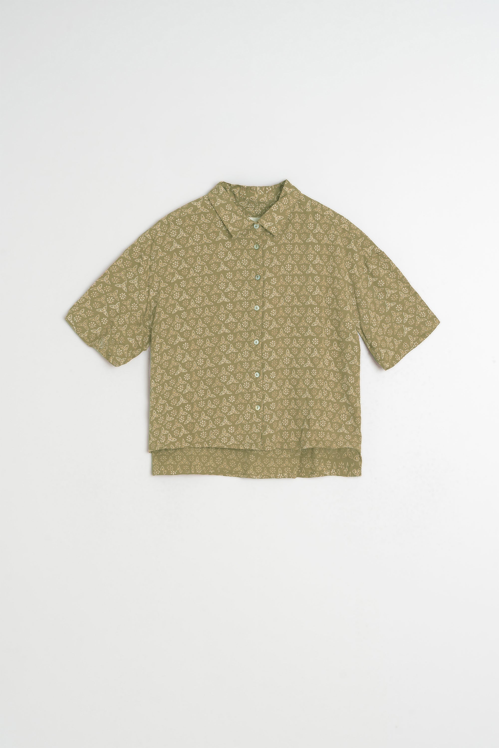 Camisa Oversize con Estampado Blockprint - Caqui