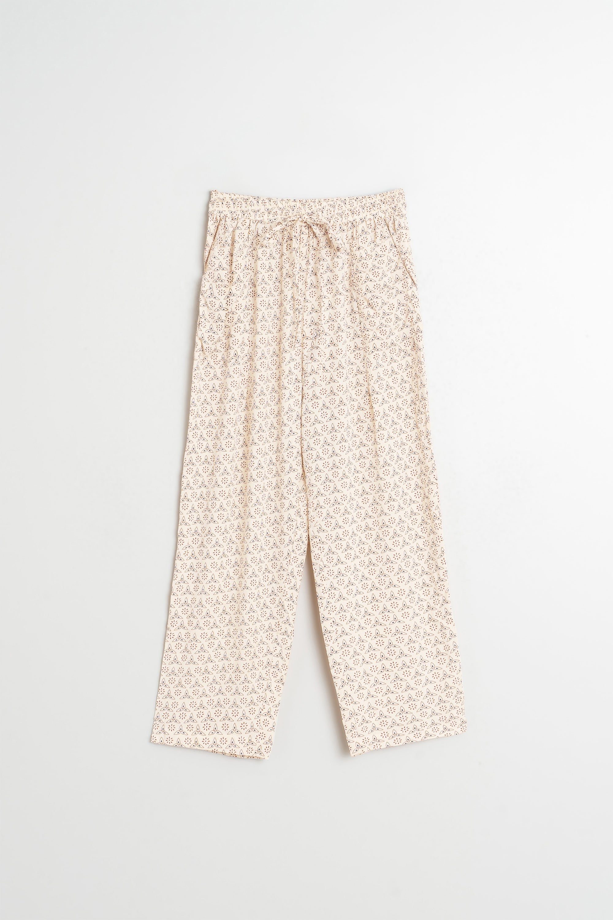 Pantalón fluido con estampado a bloques - Crudo
