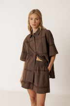 Poplin and Lace Shorts - Chocolate