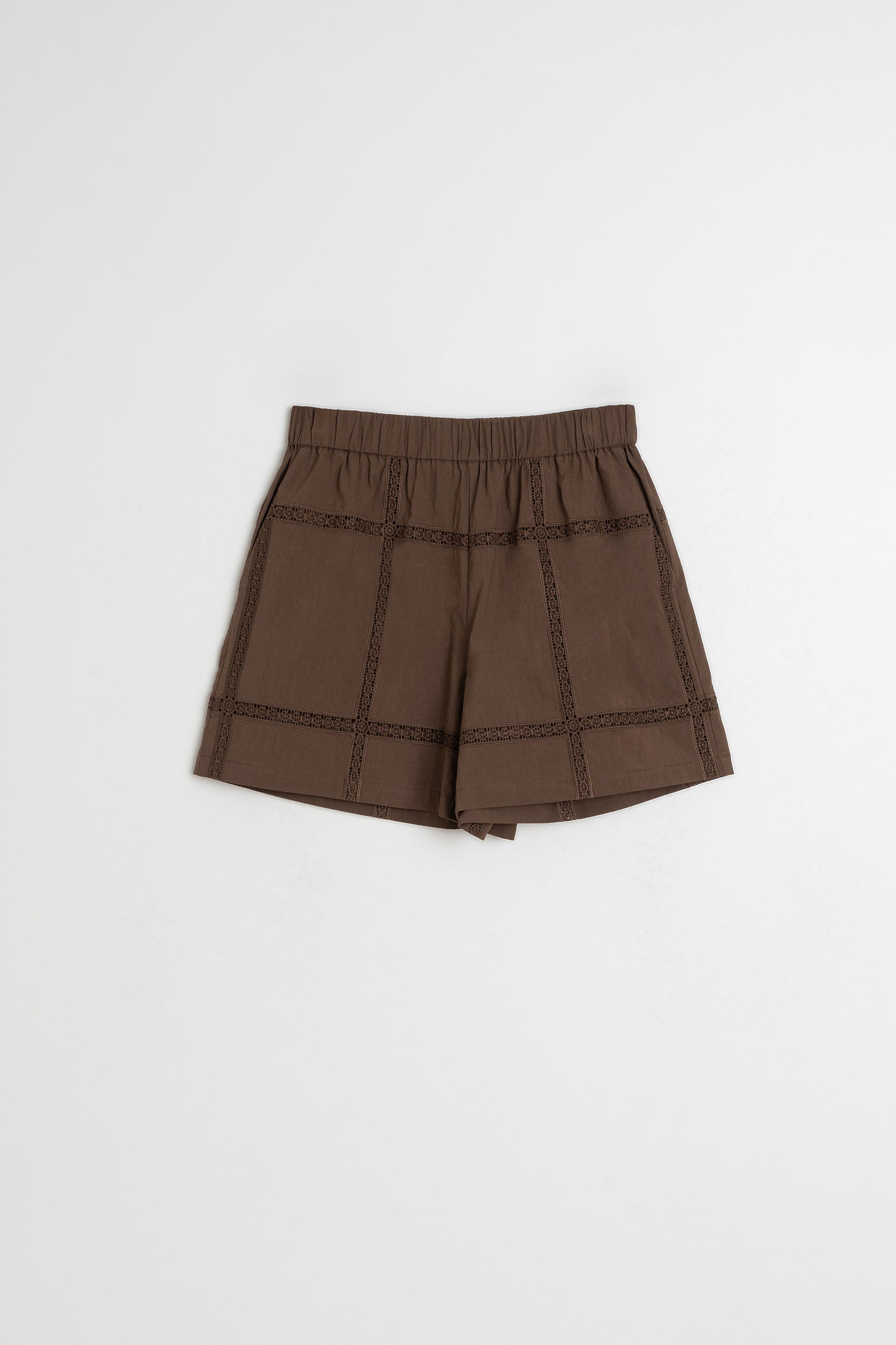 Poplin and Lace Shorts - Chocolate