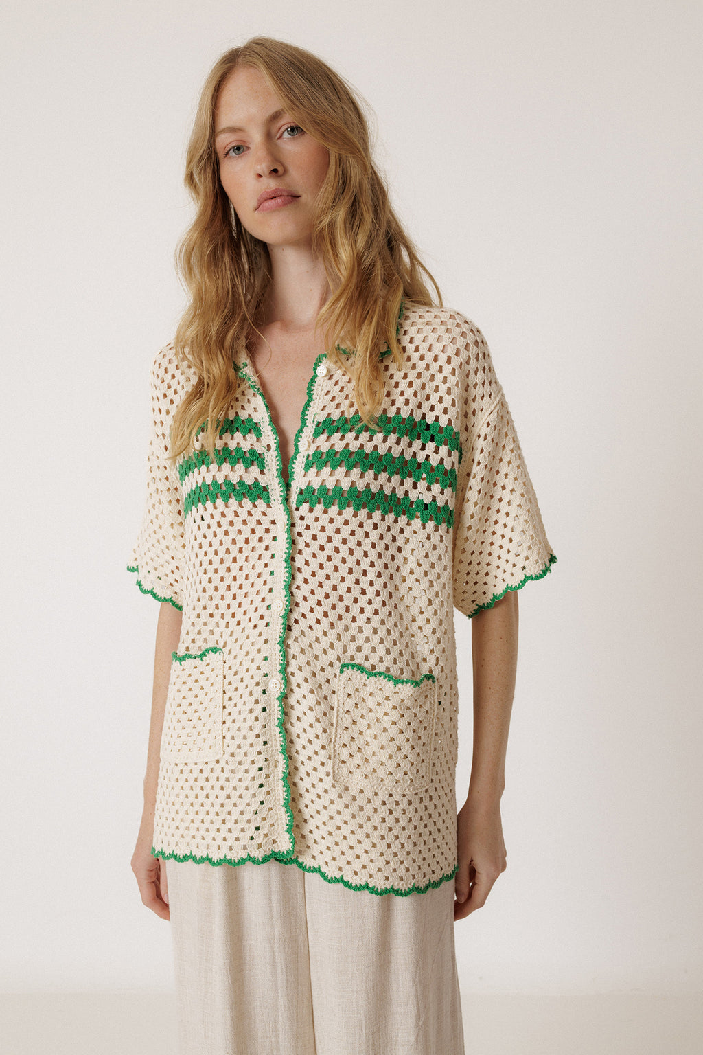 Retro Crochet Shirt - Green