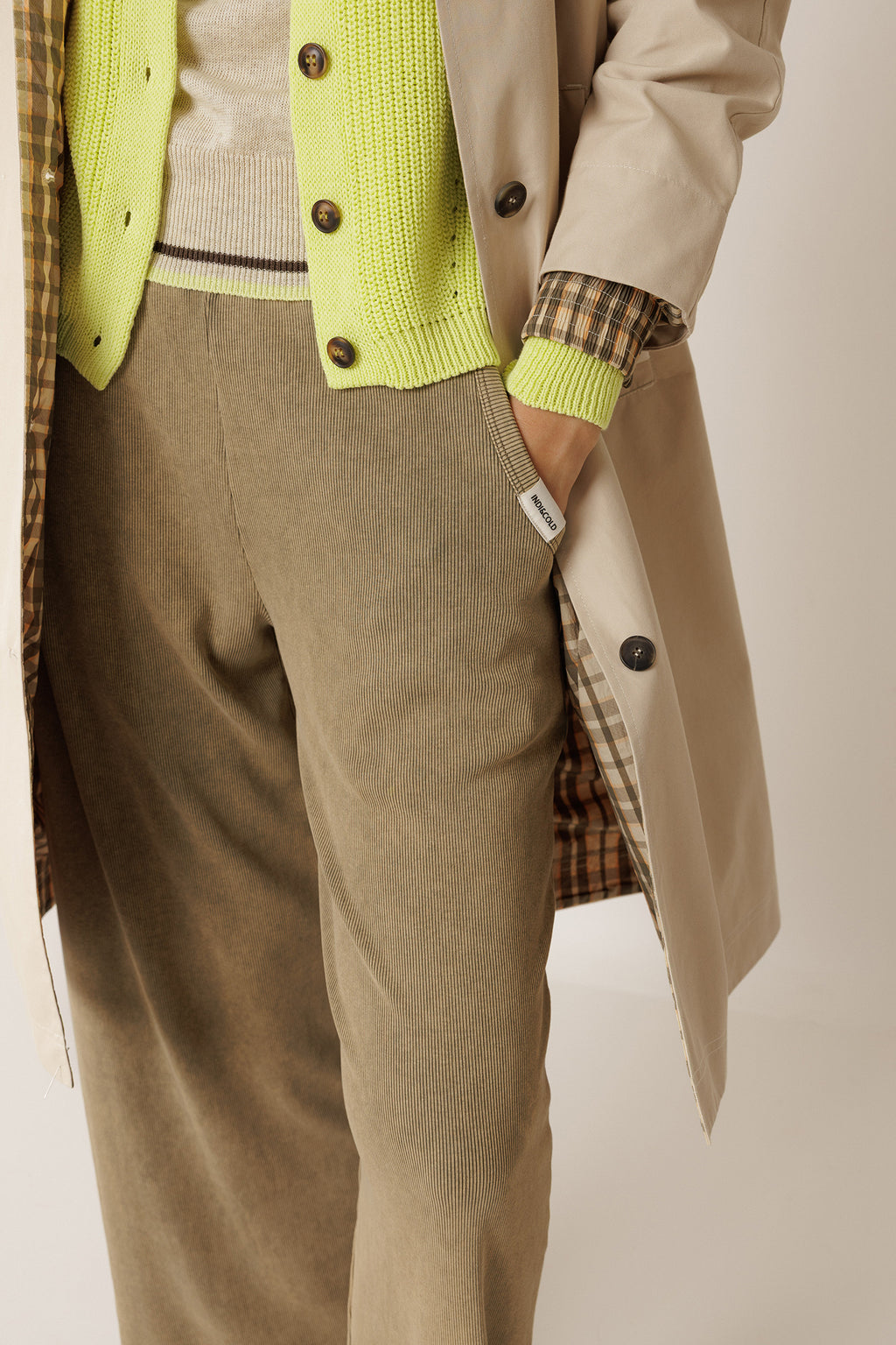 Pantalón Ancho De Canalé - Caqui