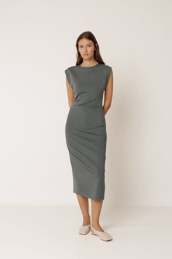 Fitted Pleated Dress - Anthracite