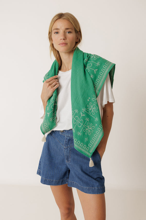 Ethnic Embroidered Scarf - Green