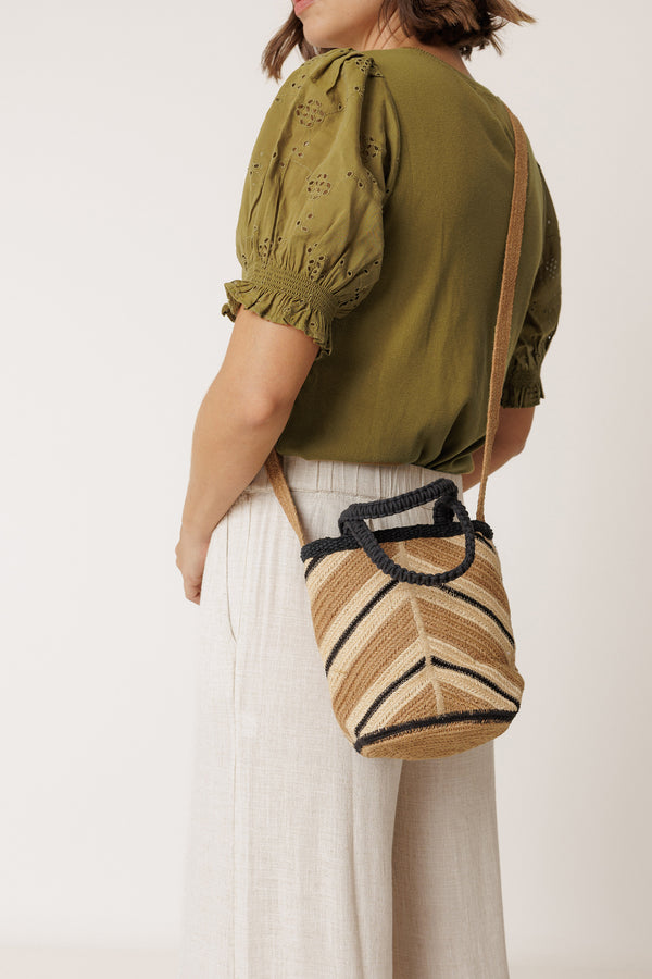 Raffia Bonbonnière Mini Bag - Black