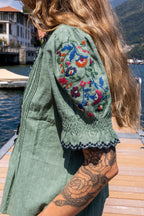 Cross-Stitch Embroidered Shirt - Emerald