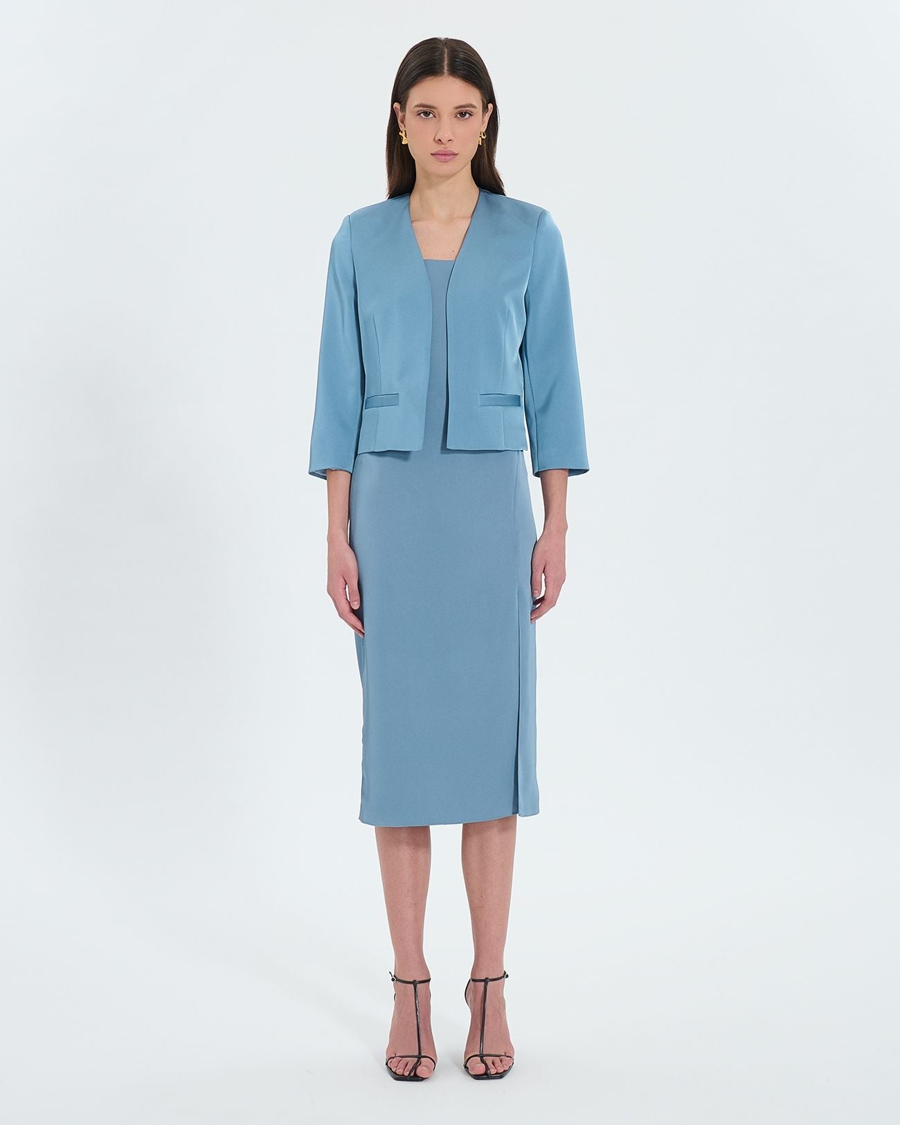 Veste courte satinée bleue_4