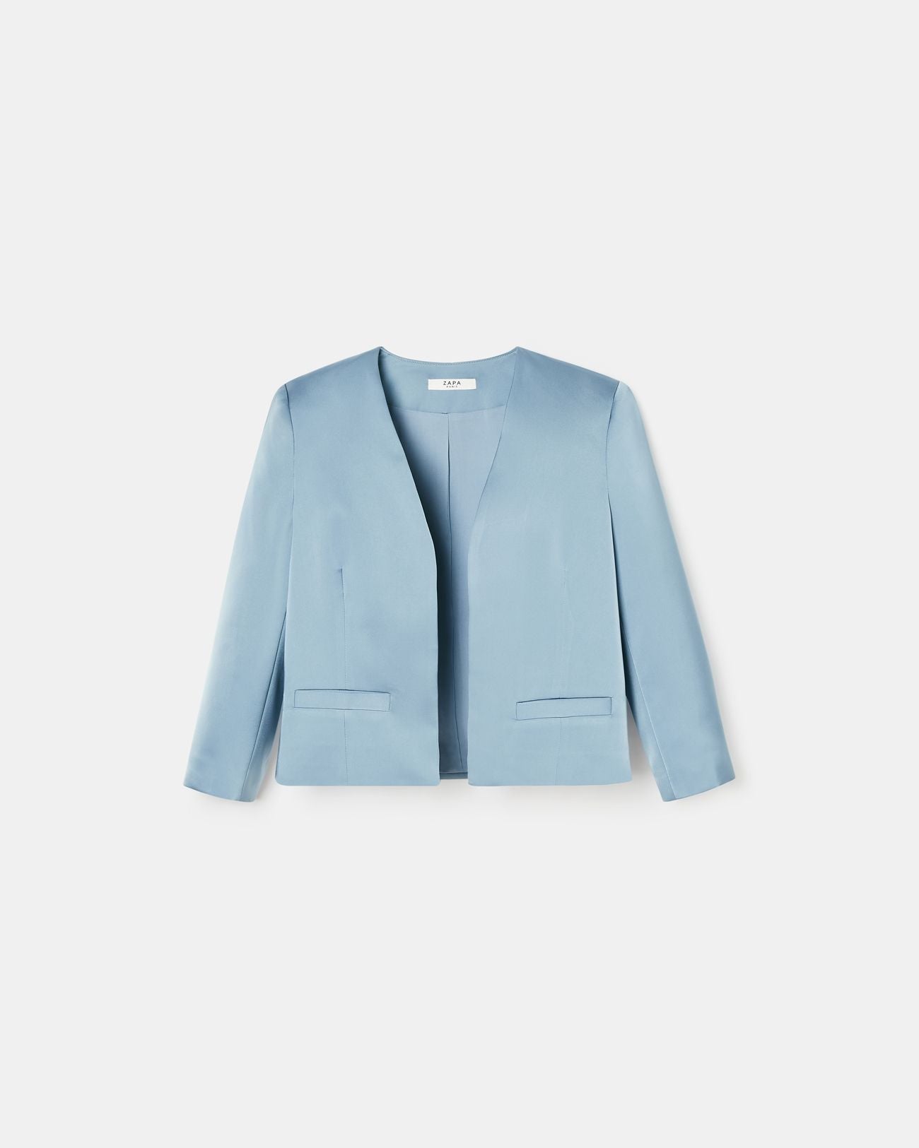 Veste courte satinée bleue_5