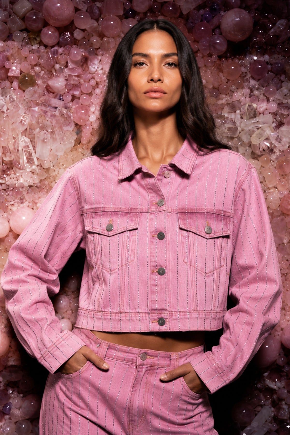 Giacca in Jeans - Strass Rosa