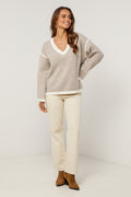 Pull - Taupe/Blanc