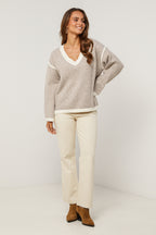 Pull - Taupe/Blanc