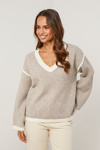 Pull - Taupe/Blanc