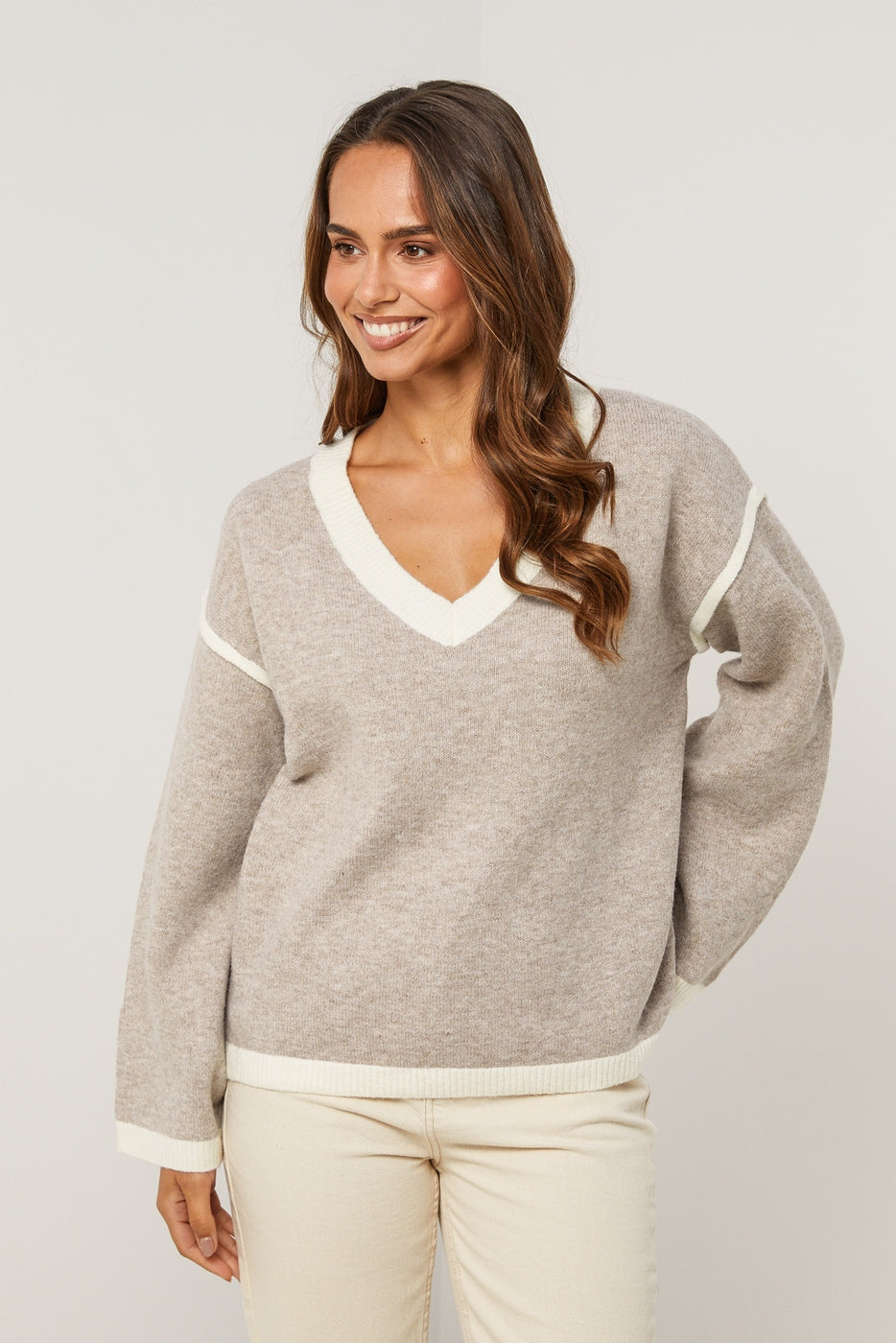 Pull - Taupe/Blanc