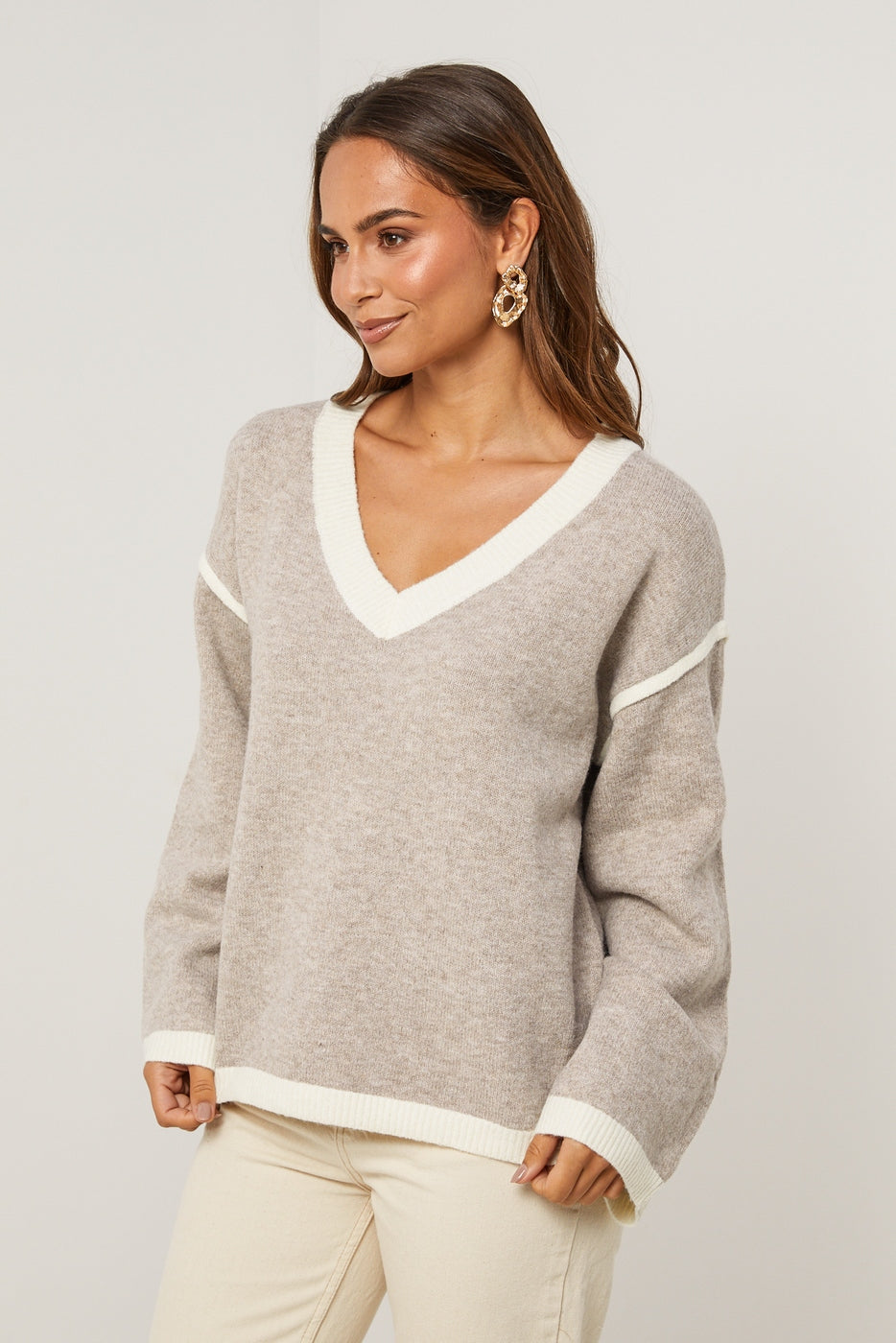Pull - Taupe/Blanc