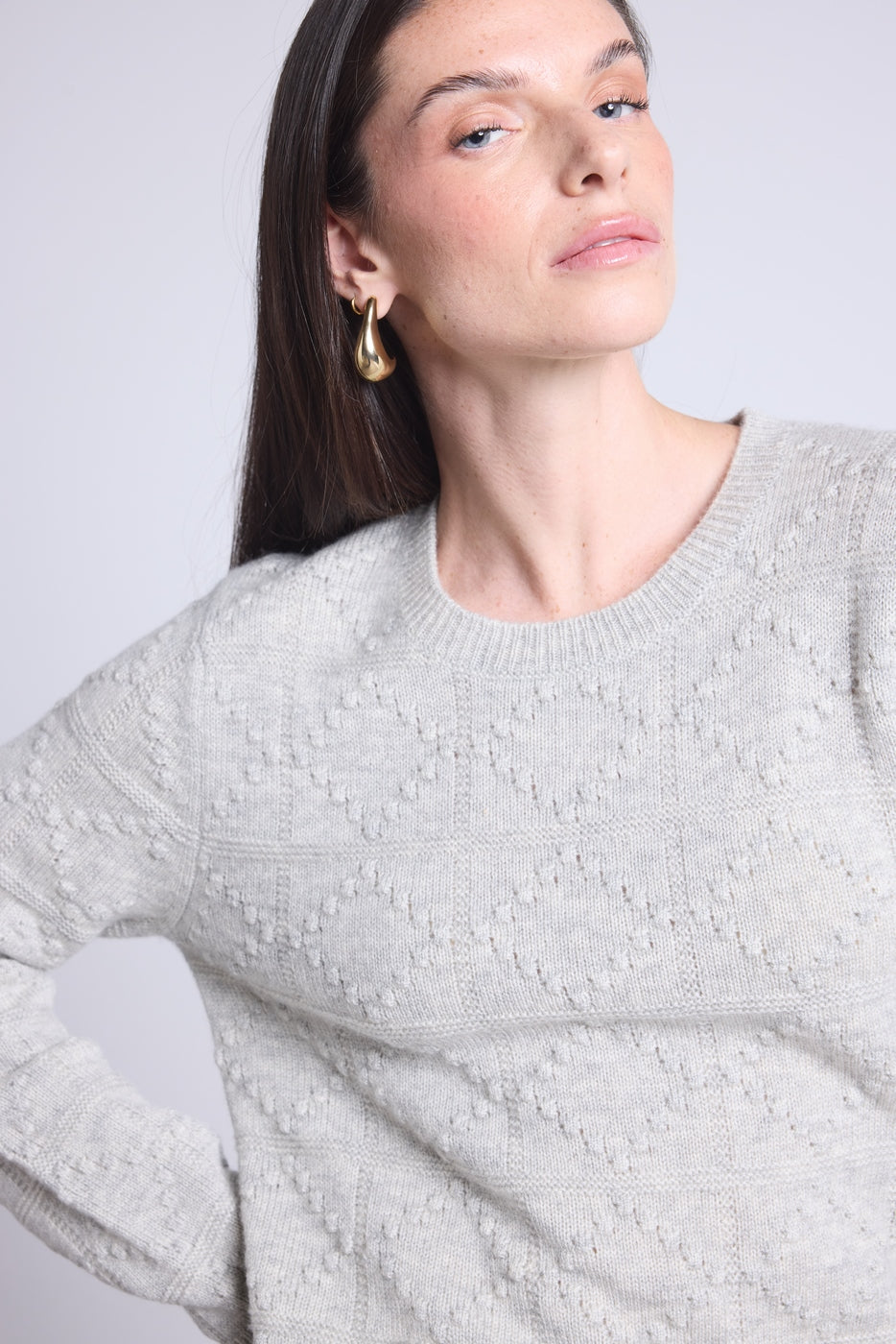 Maglione girocollo Bubble in cashmere Waldorf - Grigio chiaro - Donna - Cashmere e lana