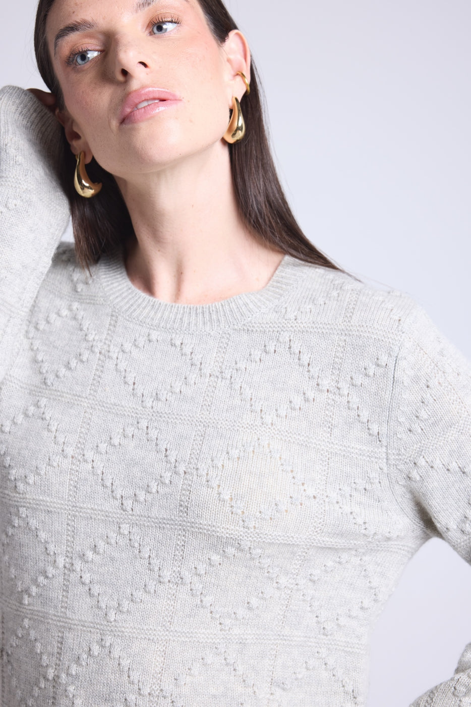 Maglione girocollo Bubble in cashmere Waldorf - Grigio chiaro - Donna - Cashmere e lana