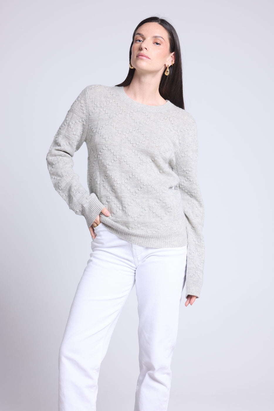 Maglione girocollo Bubble in cashmere Waldorf - Grigio chiaro - Donna - Cashmere e lana