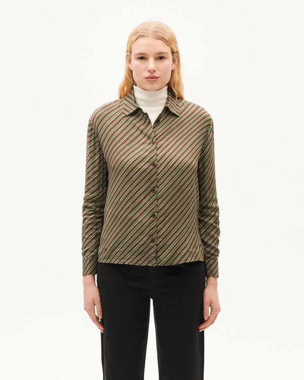 Blusa rayas diagonales marrón Kati sostenible-1