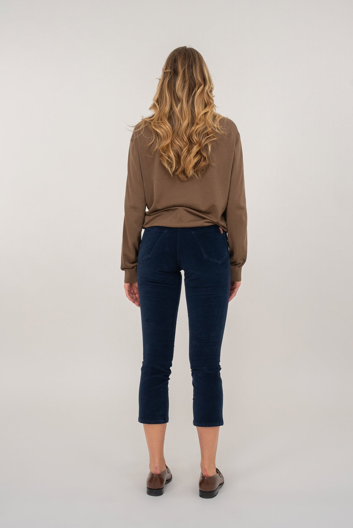 Nerium Cropped Bootcut-Fløjlsbukser Med Glat Struktur - Indigo - Dame