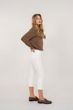Pantalón acampanado corto Nerium de terciopelo liso - Blanco - Mujer