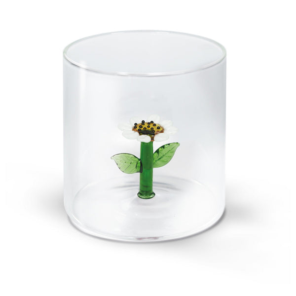 Set of 4 Borosilicate Glass Tumblers - Daisy Figurine