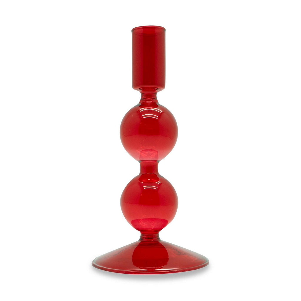 16 cm Glass Candle Holder - Red