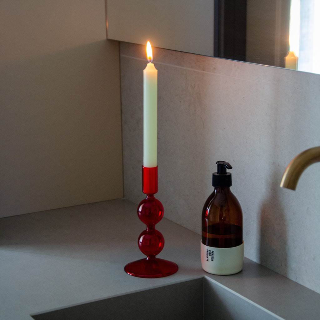 16 cm Glass Candle Holder - Red