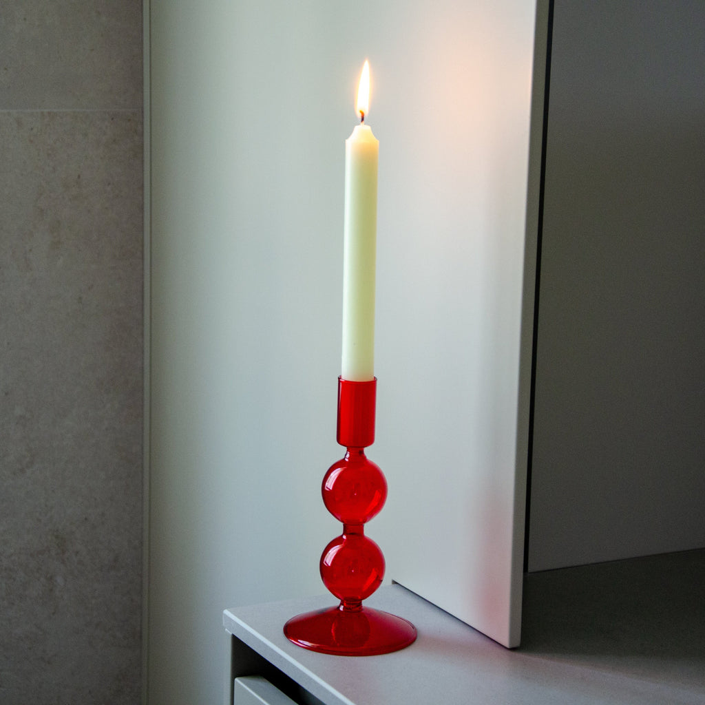 16 cm Glass Candle Holder - Red