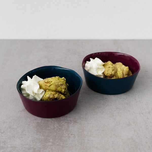 Set of 2 Glass Bowls - Bordeaux/Navy