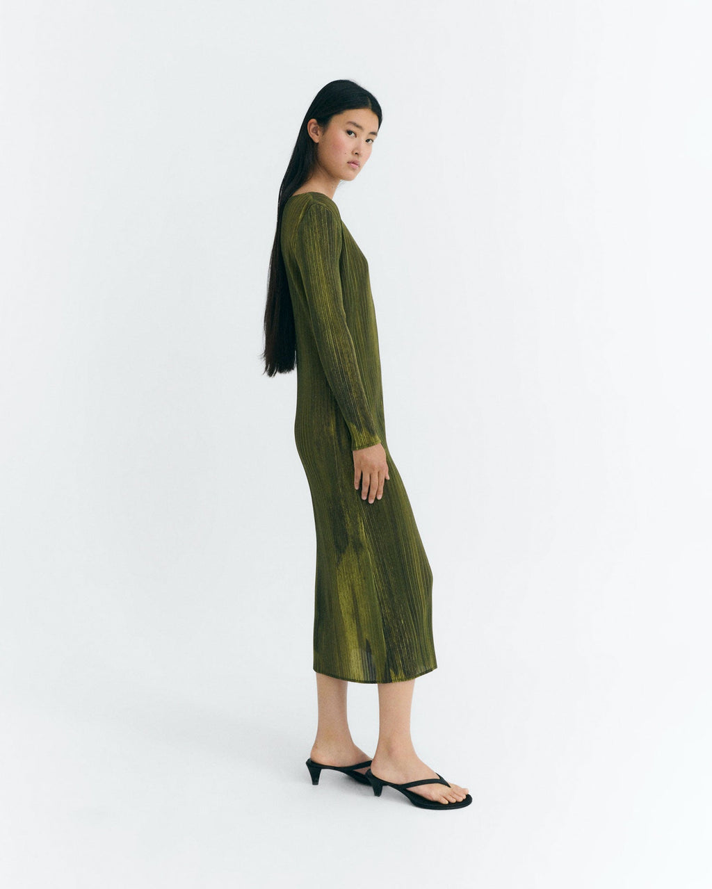 Midi dress pleated green Myrtle sostenible - 4