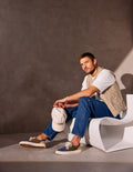 Baskets Basses Alexandre - Toile Bleu Gris, Beige Et Kaki - Homme