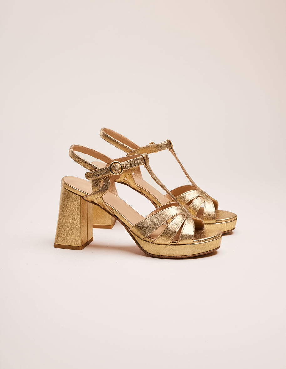 Sandales À Talons Blandine - Cuir Doré - Femme