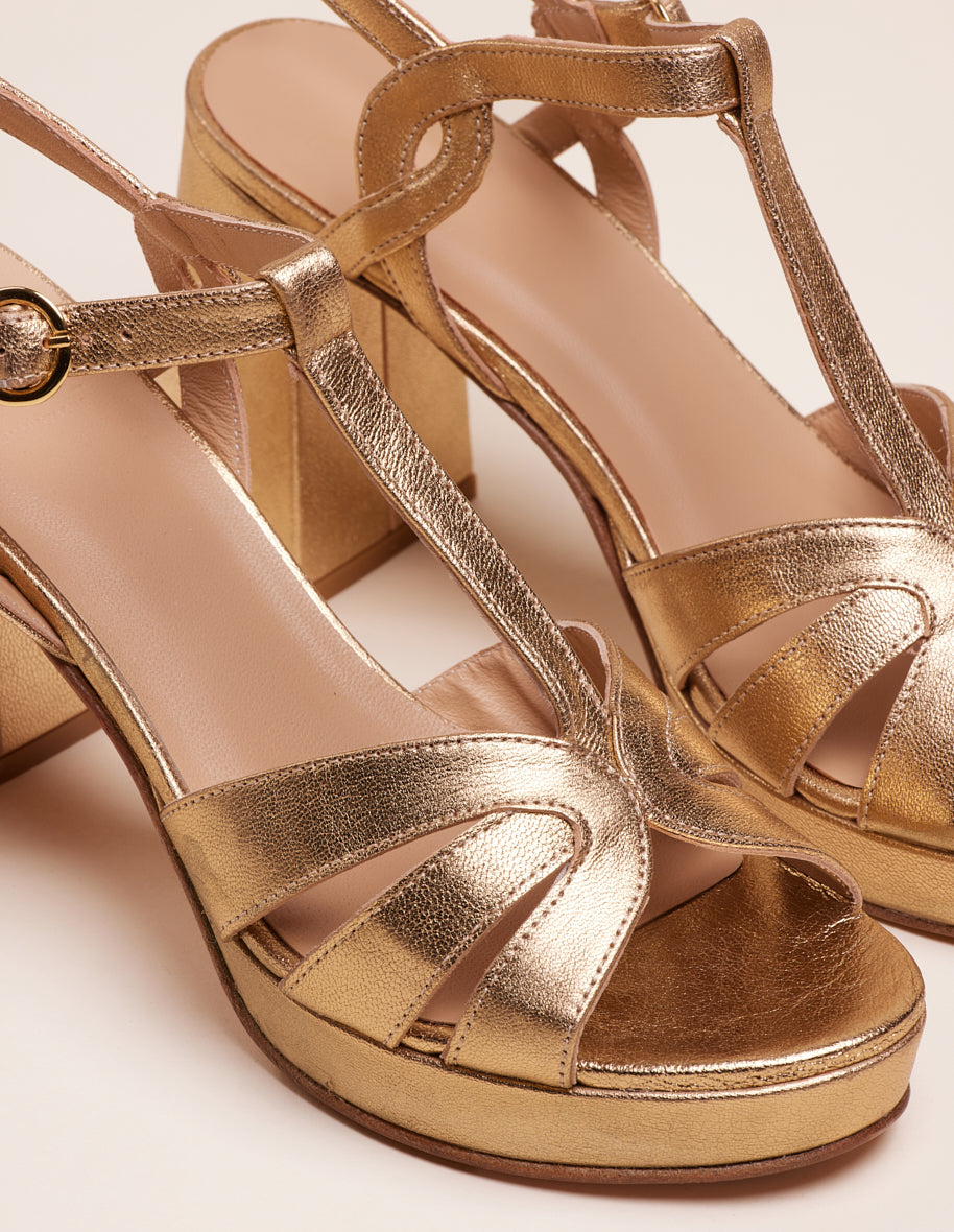 Sandales À Talons Blandine - Cuir Doré - Femme
