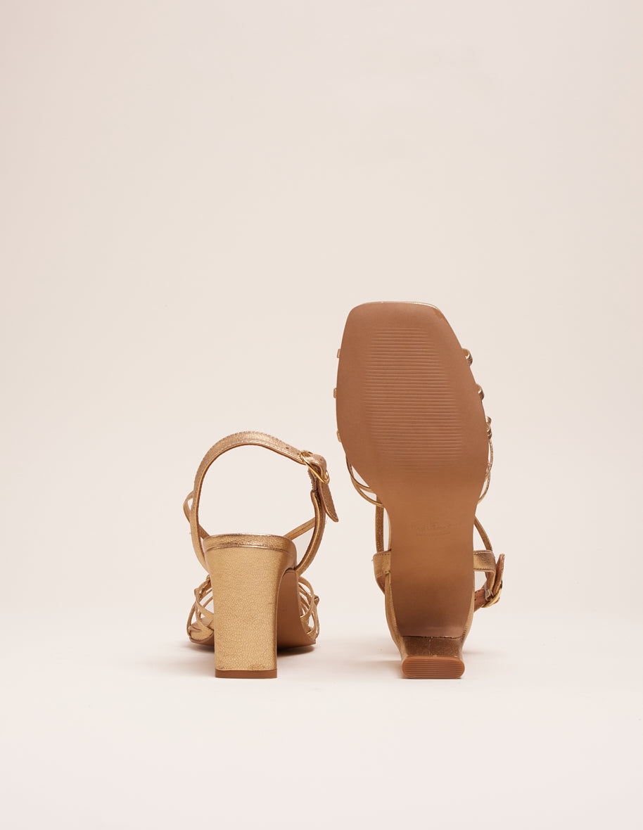 Sandalias Tacón Carla - Piel Dorada