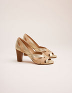 Sandales À Talons Clémentine H - Cuir Et Suède Champagne Beige - Femme