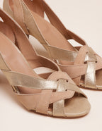 Sandales À Talons Clémentine H - Cuir Et Suède Champagne Beige - Femme