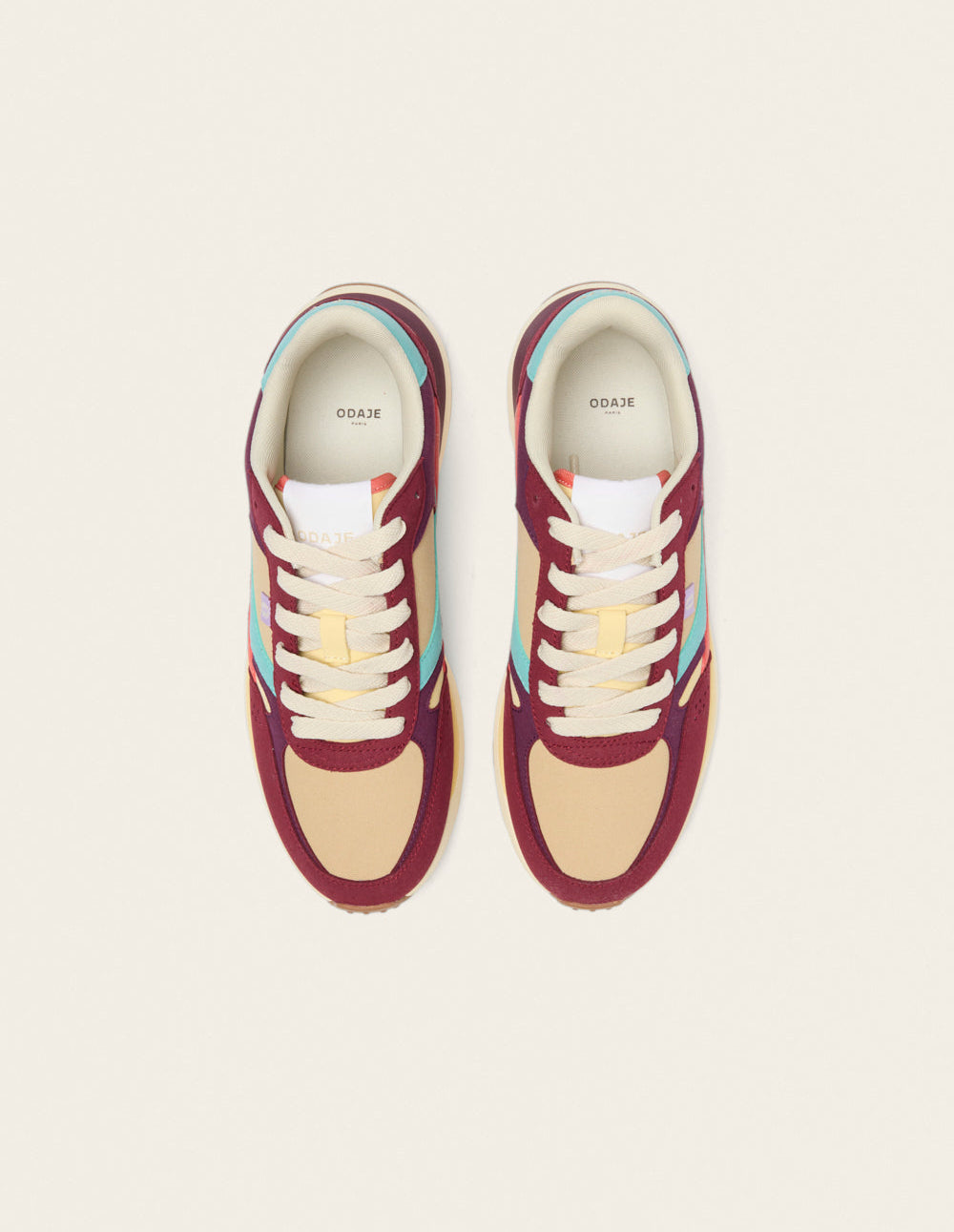 Baskets Basses Anaelle - Bordeaux Prune Beige - Femme
