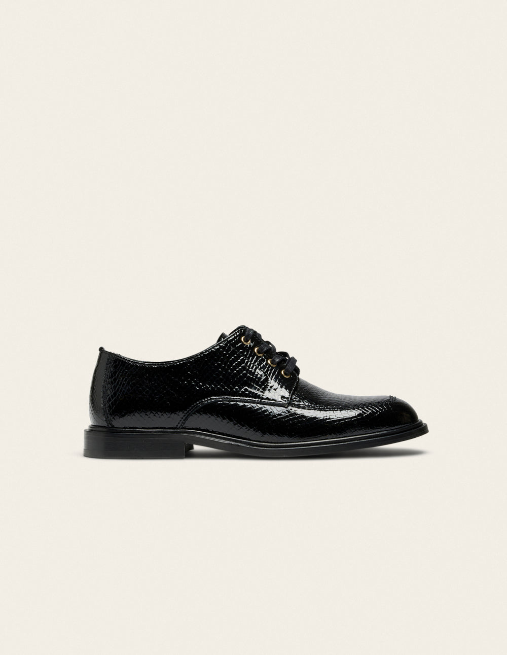 Derbies Luvi - Cuir Python Verni Noir - Femme