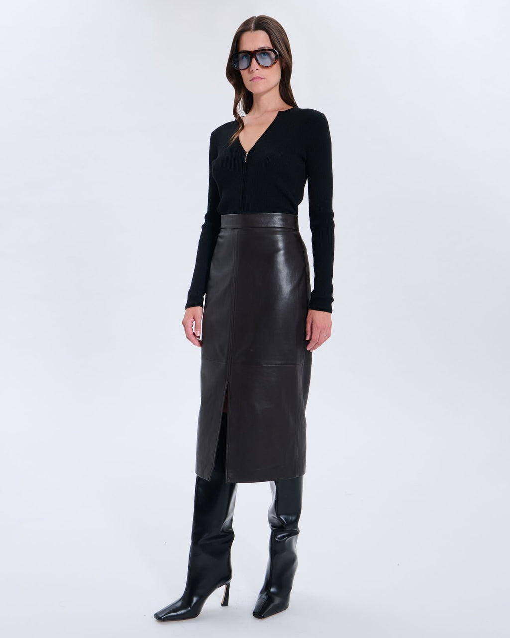 Jupe Jala chocolat en cuir_1