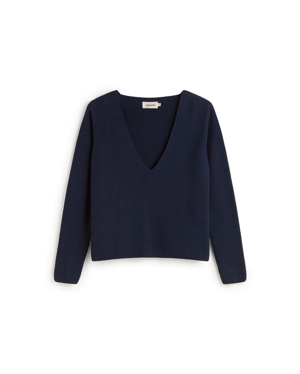 Jersey cashmere azul Aloma sostenible silueta - 1