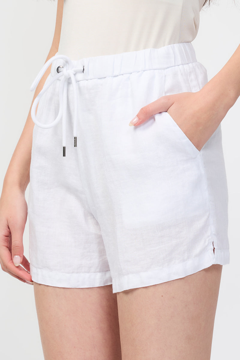 Short de Lino Ligero Teñido Garment - Blanco - Mujer