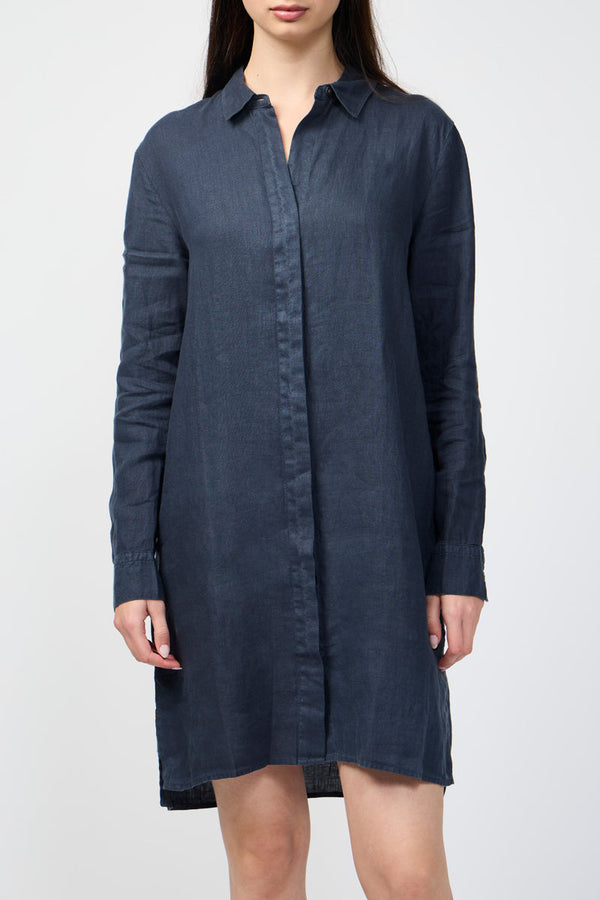 Vestido camisero de lino ligero - Azul petróleo - Mujer