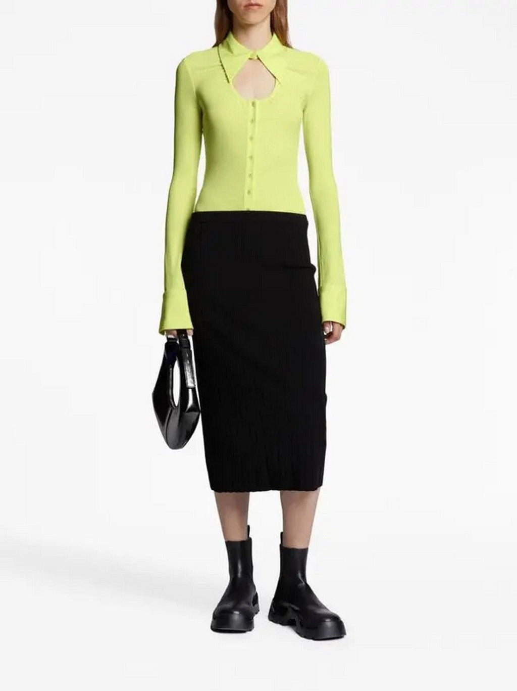 Proenza Schouler - Long Sleeve Jersey Button Top - Lime - Mujer