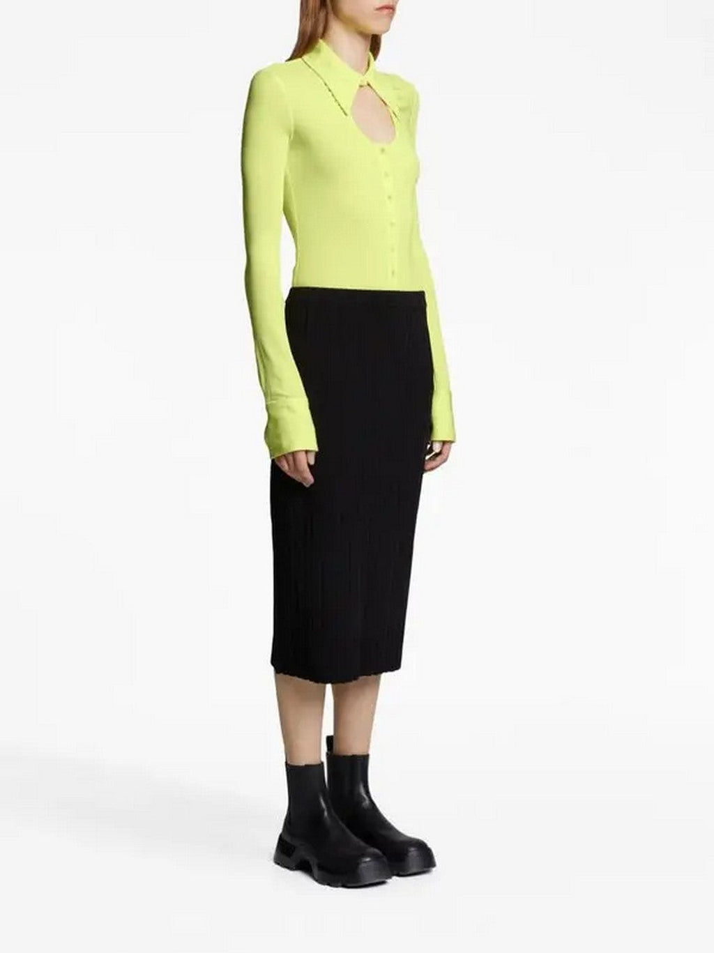 Proenza Schouler - Long Sleeve Jersey Button Top - Lime - Mujer