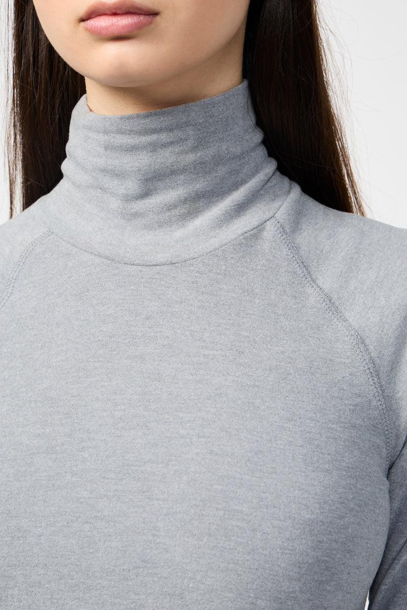 Roll-Neck Dress In Micro-Suede - Marl Grey - Women